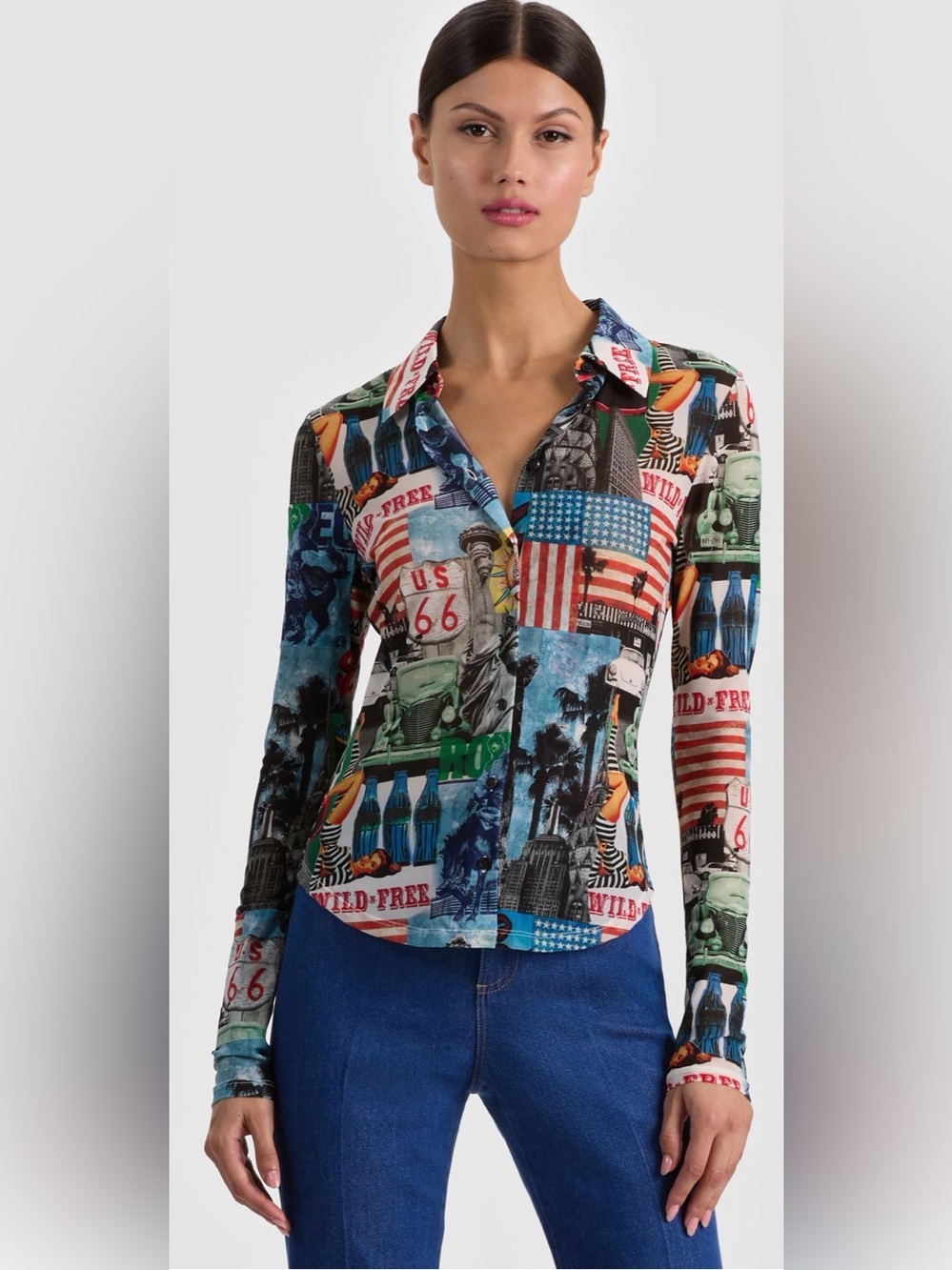 Alice + Olivia Jade Mesh Button-Down Top - Multi